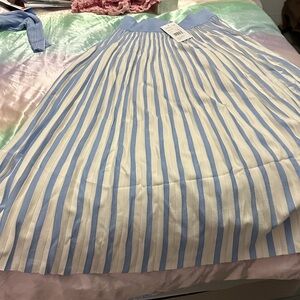 Lafayette 148 New York Blue and Cream Striped A-Line Skirt